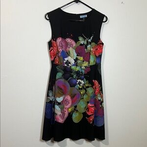 Cynthia Rowley Black Multi color Sleeveless Midi Sheath Dress